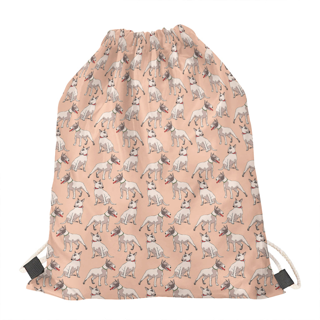 Orange Bull Terrier Pattern Print Drawstring Bag