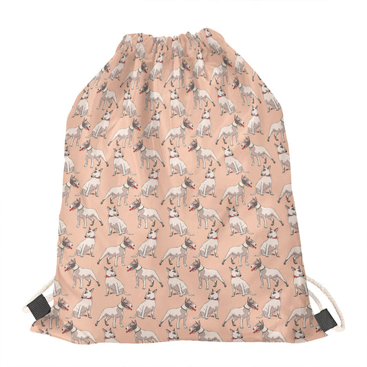 Orange Bull Terrier Pattern Print Drawstring Bag
