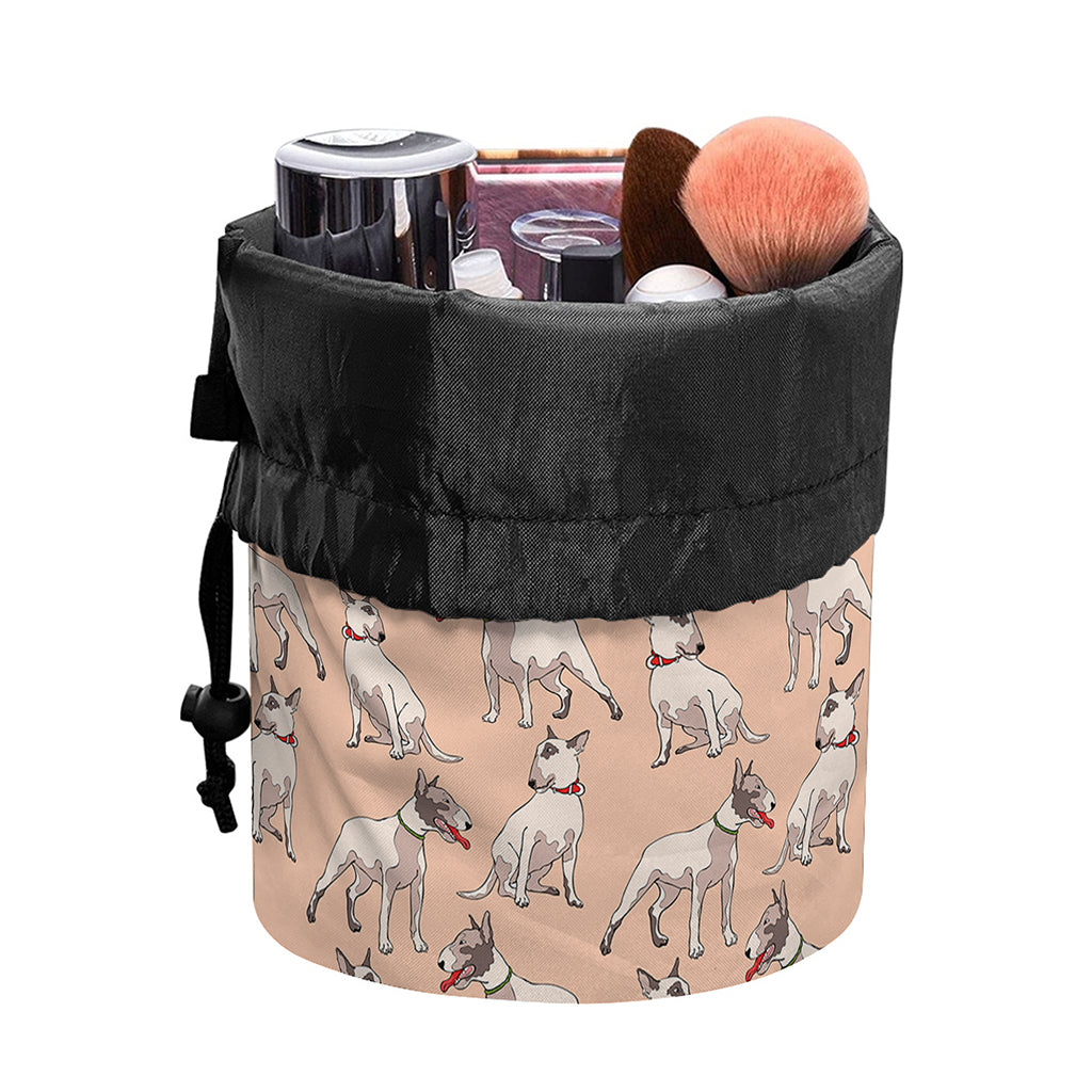 Orange Bull Terrier Pattern Print Drawstring Makeup Bag