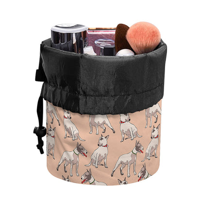 Orange Bull Terrier Pattern Print Drawstring Makeup Bag