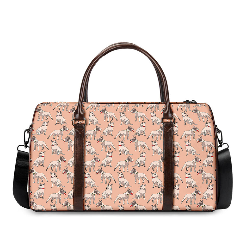 Orange Bull Terrier Pattern Print Duffle Bag