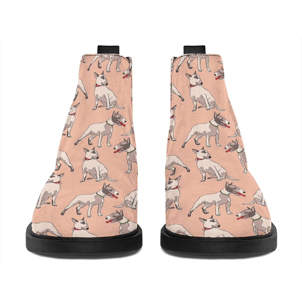 Orange Bull Terrier Pattern Print Flat Ankle Boots