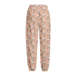 Orange Bull Terrier Pattern Print Fleece Lined Knit Pants