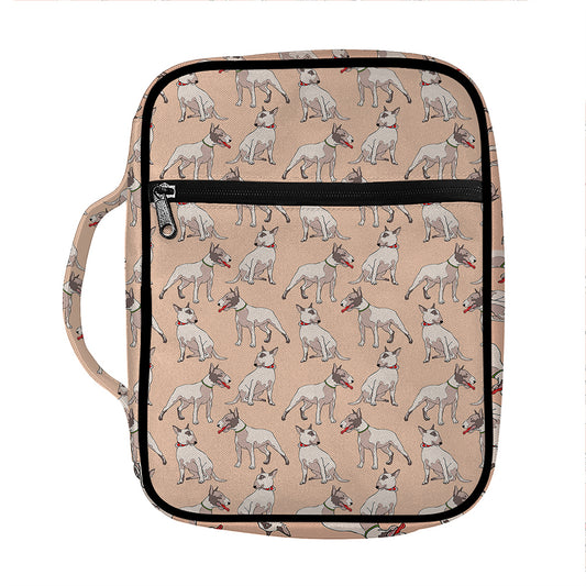 Orange Bull Terrier Pattern Print Front Pocket Bible Bag