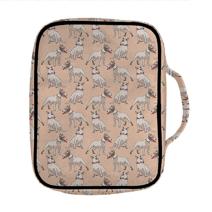 Orange Bull Terrier Pattern Print Front Pocket Bible Bag