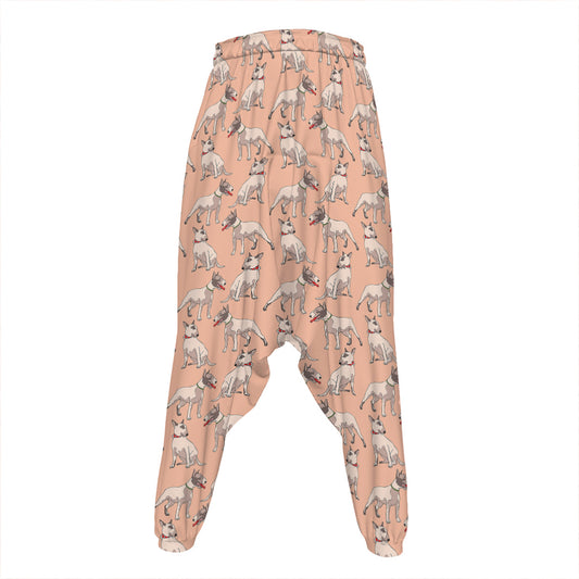 Orange Bull Terrier Pattern Print Hammer Pants
