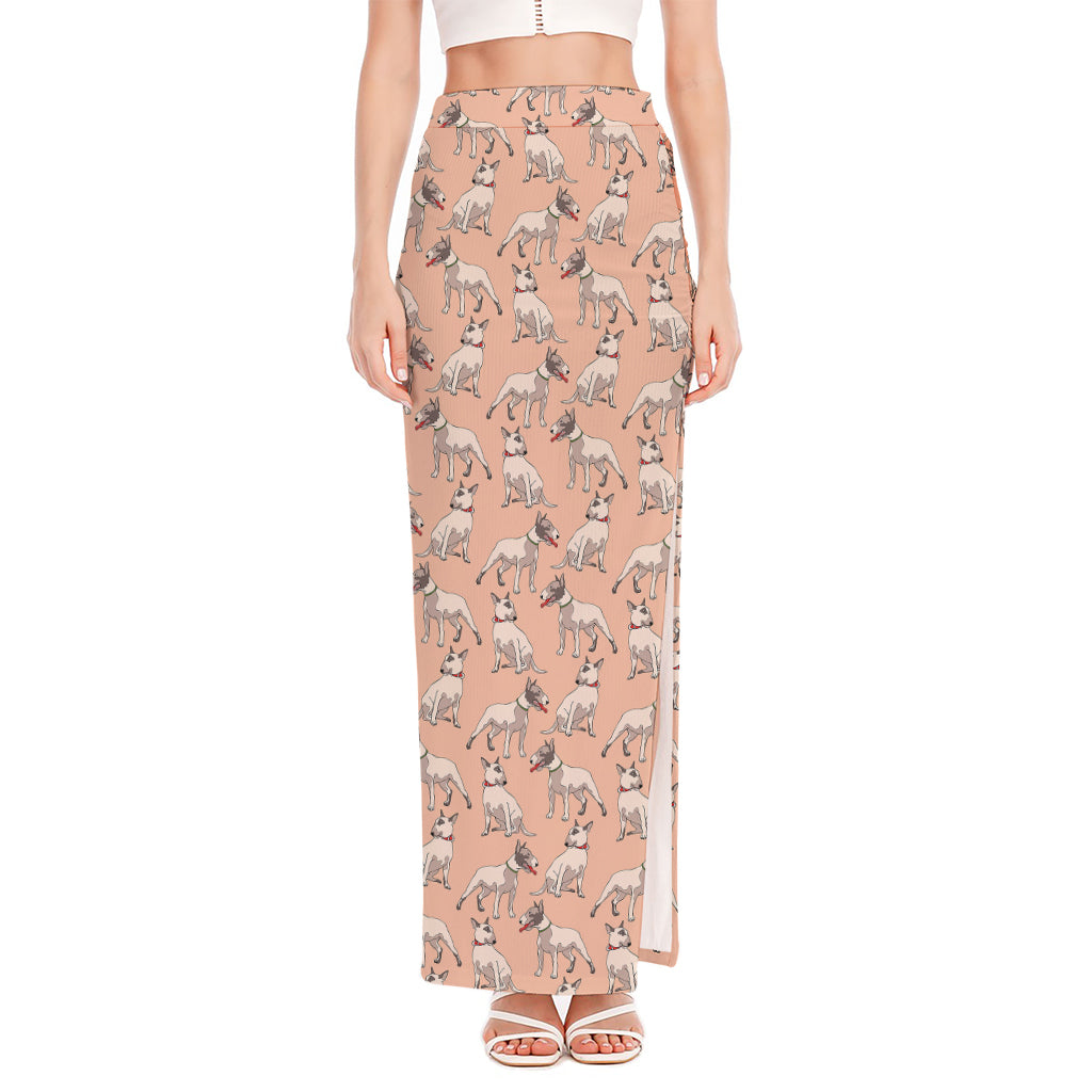 Orange Bull Terrier Pattern Print High Slit Maxi Skirt