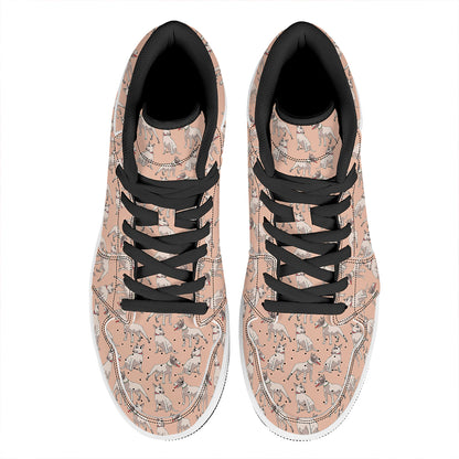 Orange Bull Terrier Pattern Print High Top Leather Sneakers