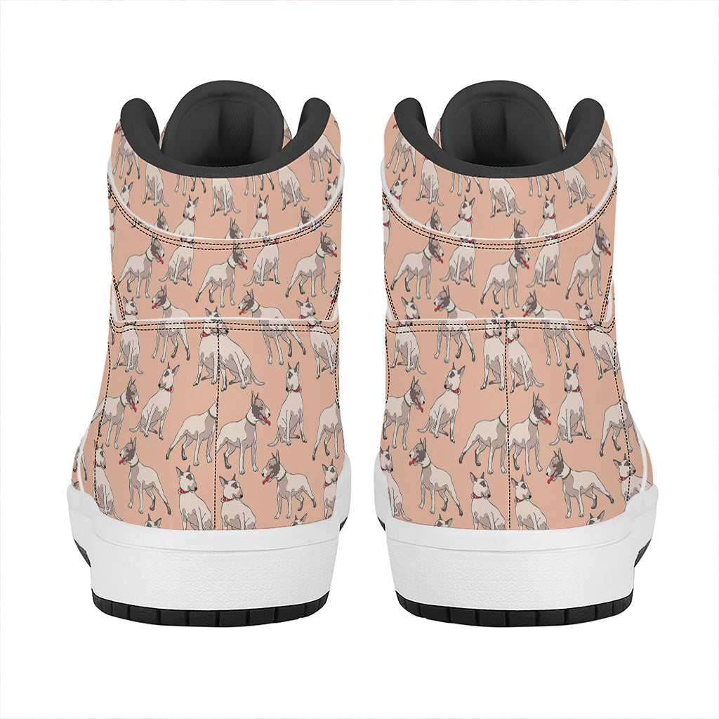 Orange Bull Terrier Pattern Print High Top Leather Sneakers