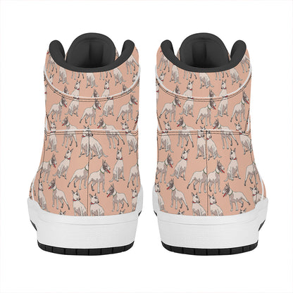 Orange Bull Terrier Pattern Print High Top Leather Sneakers