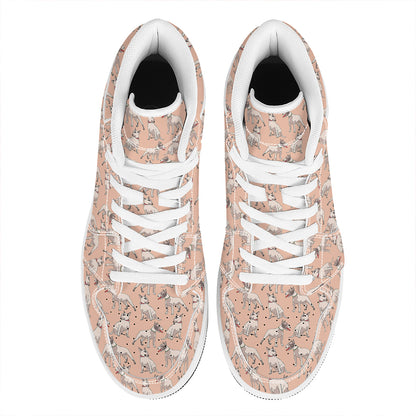 Orange Bull Terrier Pattern Print High Top Leather Sneakers
