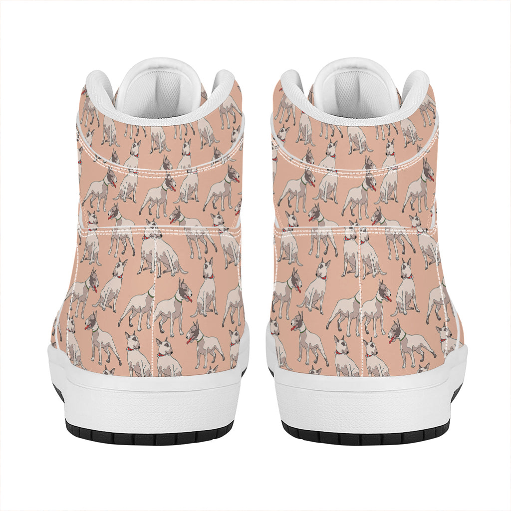 Orange Bull Terrier Pattern Print High Top Leather Sneakers