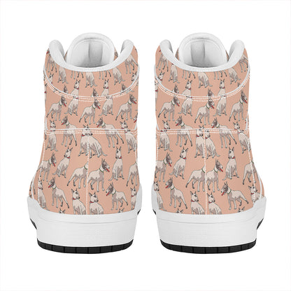 Orange Bull Terrier Pattern Print High Top Leather Sneakers