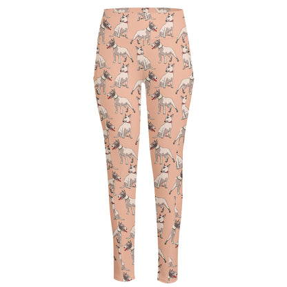 Orange Bull Terrier Pattern Print High-Waisted Pocket Leggings