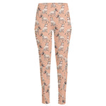 Orange Bull Terrier Pattern Print High-Waisted Pocket Leggings