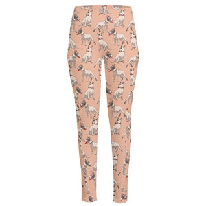 Orange Bull Terrier Pattern Print High-Waisted Pocket Leggings