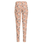 Orange Bull Terrier Pattern Print High-Waisted Pocket Leggings