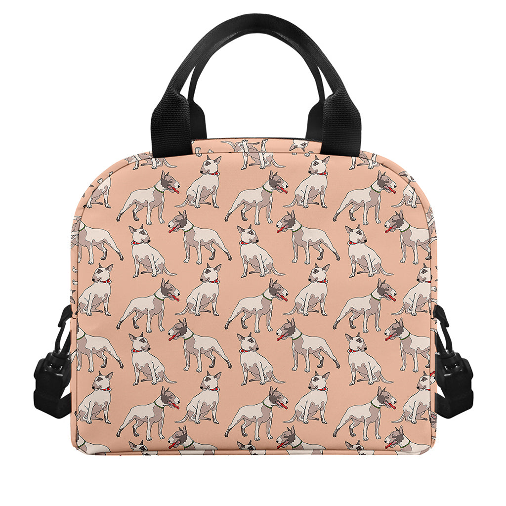 Orange Bull Terrier Pattern Print Insulated Lunch Bag
