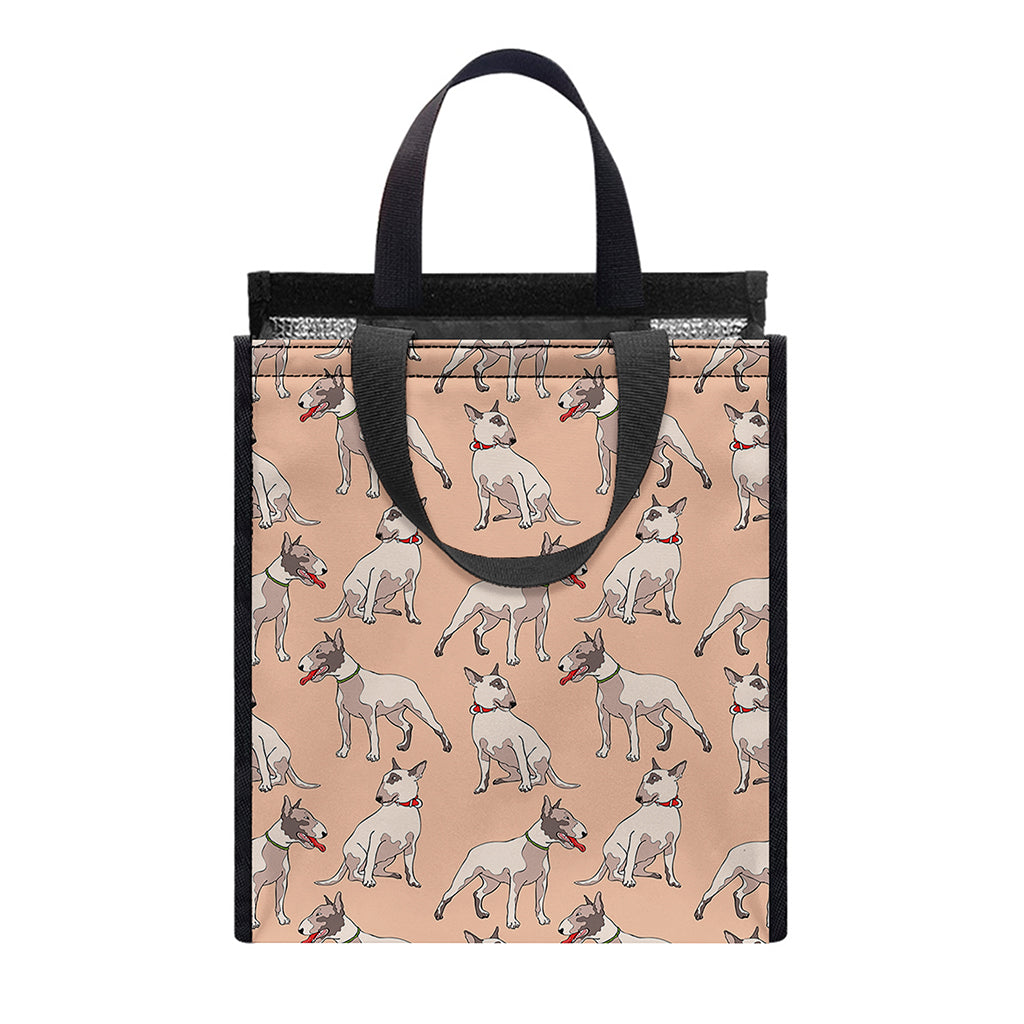 Orange Bull Terrier Pattern Print Insulated Lunch Tote