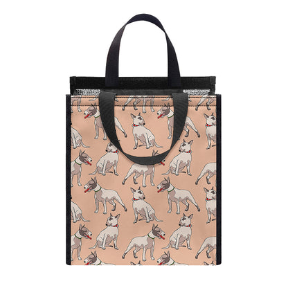 Orange Bull Terrier Pattern Print Insulated Lunch Tote