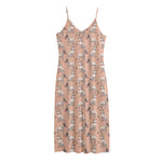 Orange Bull Terrier Pattern Print Jersey Midi Cami Dress