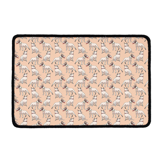 Orange Bull Terrier Pattern Print Kitchen Mat