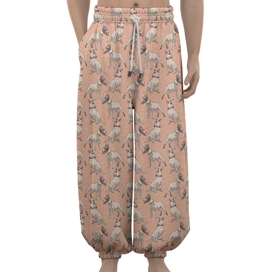 Orange Bull Terrier Pattern Print Lantern Pants
