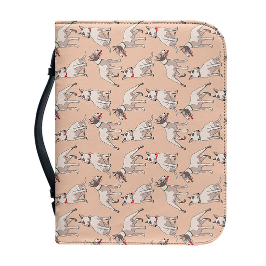 Orange Bull Terrier Pattern Print Leather Bible Cover