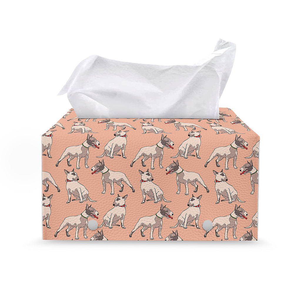 Orange Bull Terrier Pattern Print Leather Tissue Box Cover