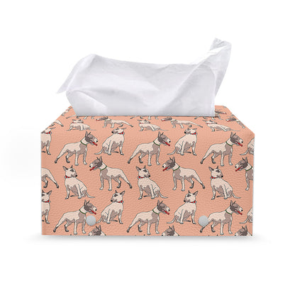 Orange Bull Terrier Pattern Print Leather Tissue Box Cover