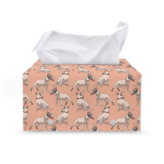 Orange Bull Terrier Pattern Print Leather Tissue Box Cover