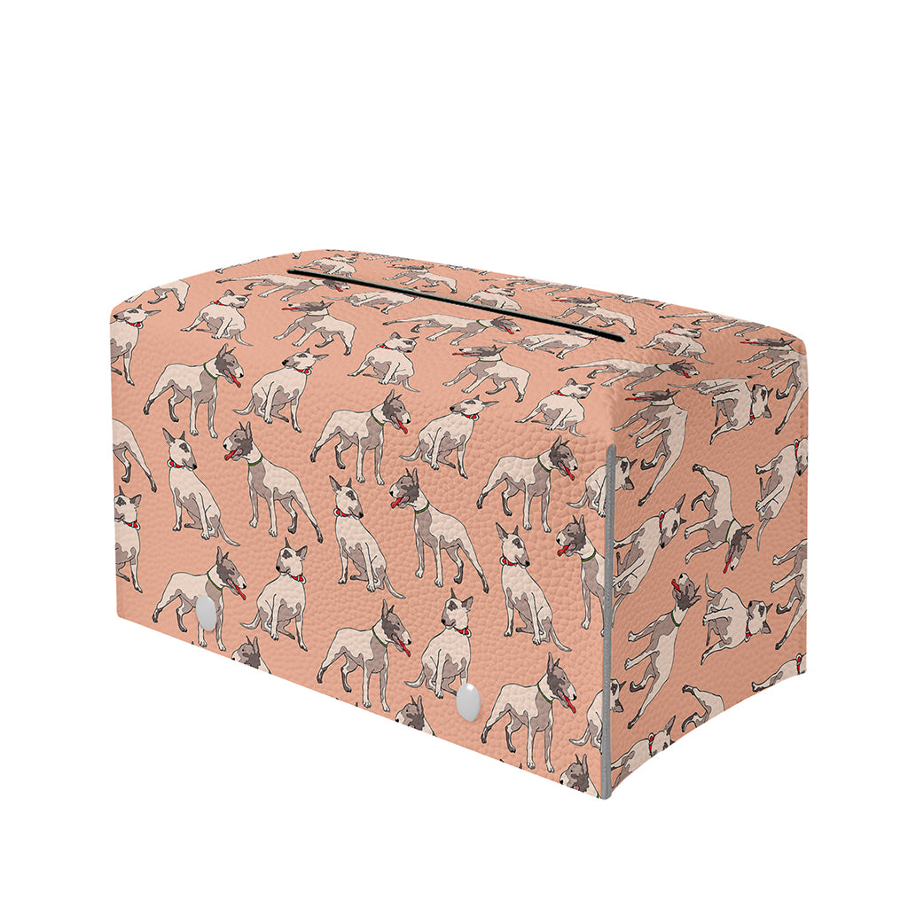 Orange Bull Terrier Pattern Print Leather Tissue Box Cover