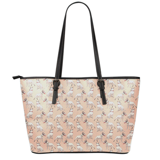 Orange Bull Terrier Pattern Print Leather Tote Bag