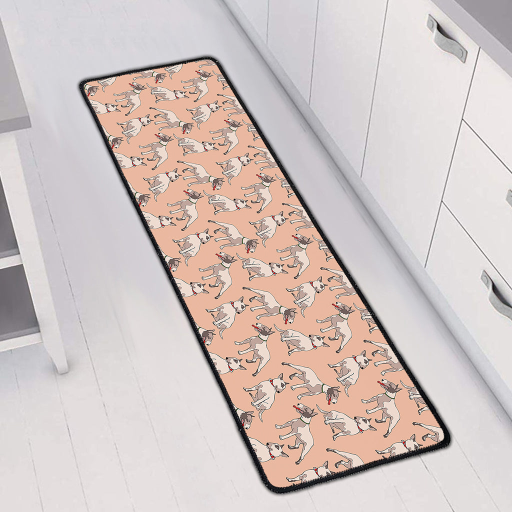 Orange Bull Terrier Pattern Print Long Kitchen Mat
