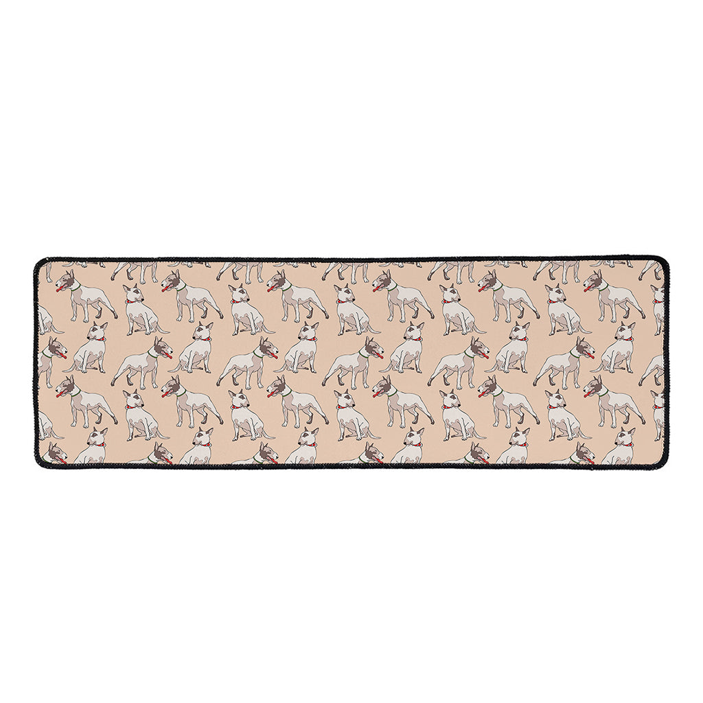 Orange Bull Terrier Pattern Print Long Kitchen Mat