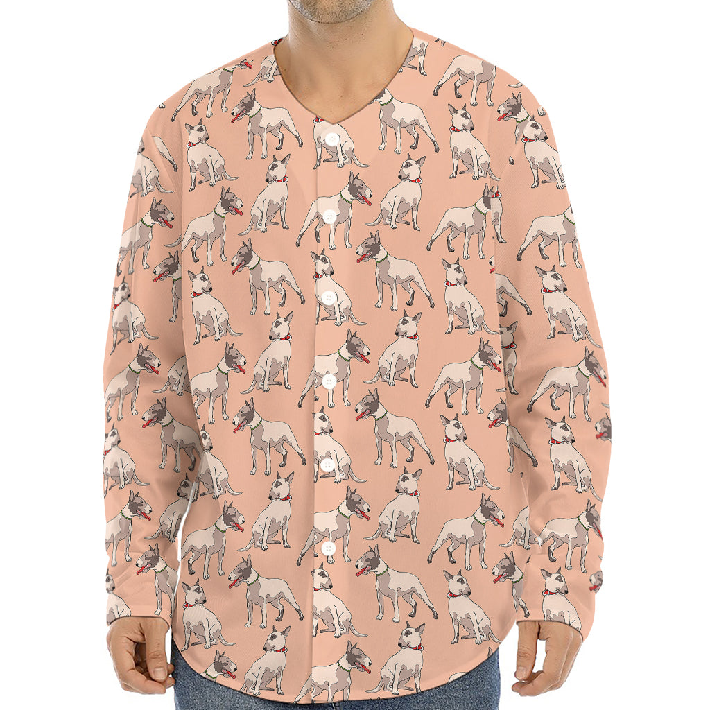 Orange Bull Terrier Pattern Print Long Sleeve Baseball Jersey