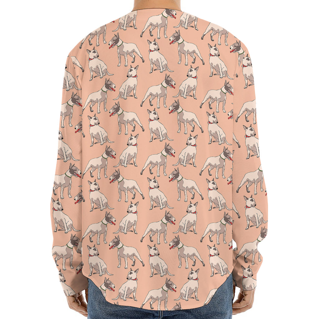 Orange Bull Terrier Pattern Print Long Sleeve Baseball Jersey