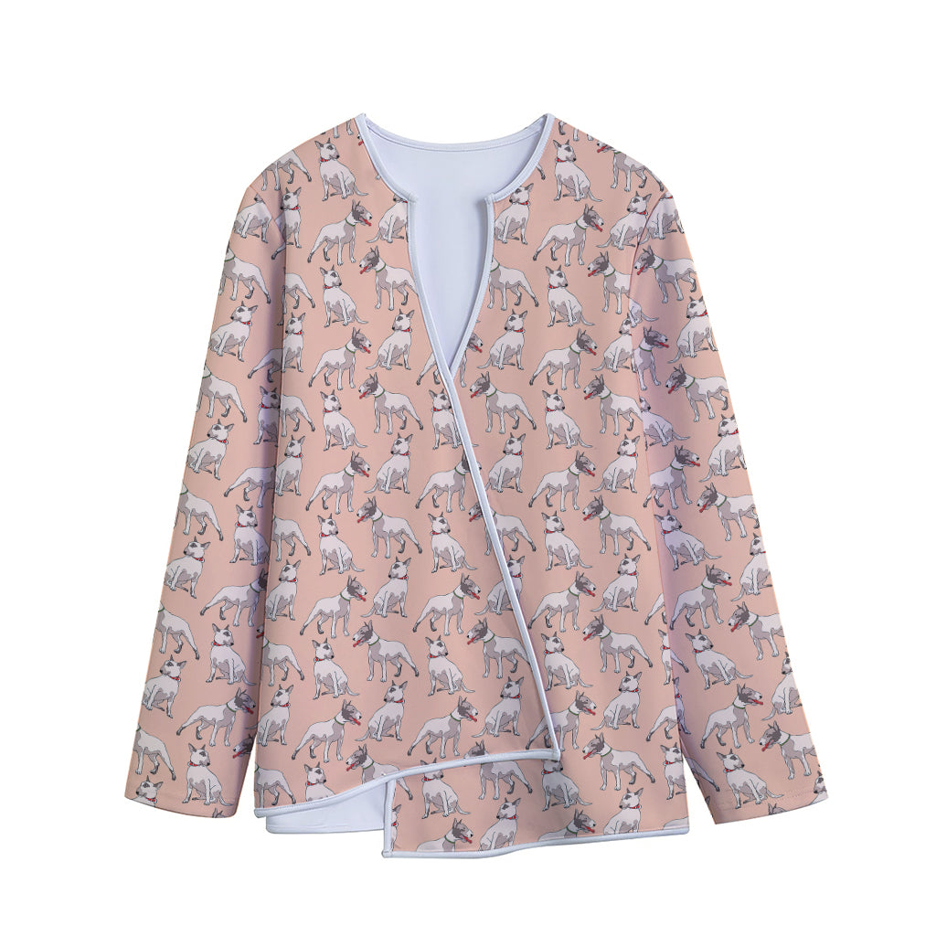 Orange Bull Terrier Pattern Print Long Sleeve Short Coat