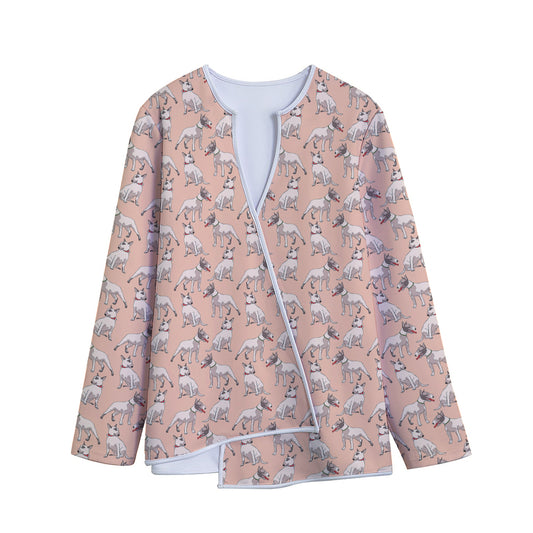 Orange Bull Terrier Pattern Print Long Sleeve Short Coat