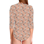 Orange Bull Terrier Pattern Print Long Sleeve Swimsuit