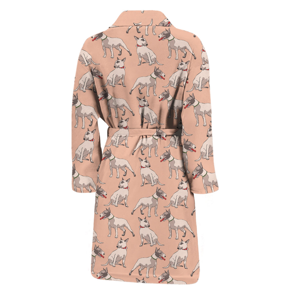 Orange Bull Terrier Pattern Print Men's Bathrobe