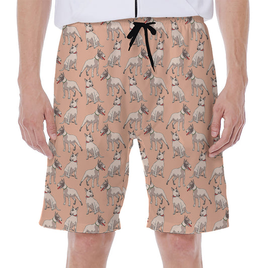 Orange Bull Terrier Pattern Print Men's Beach Shorts