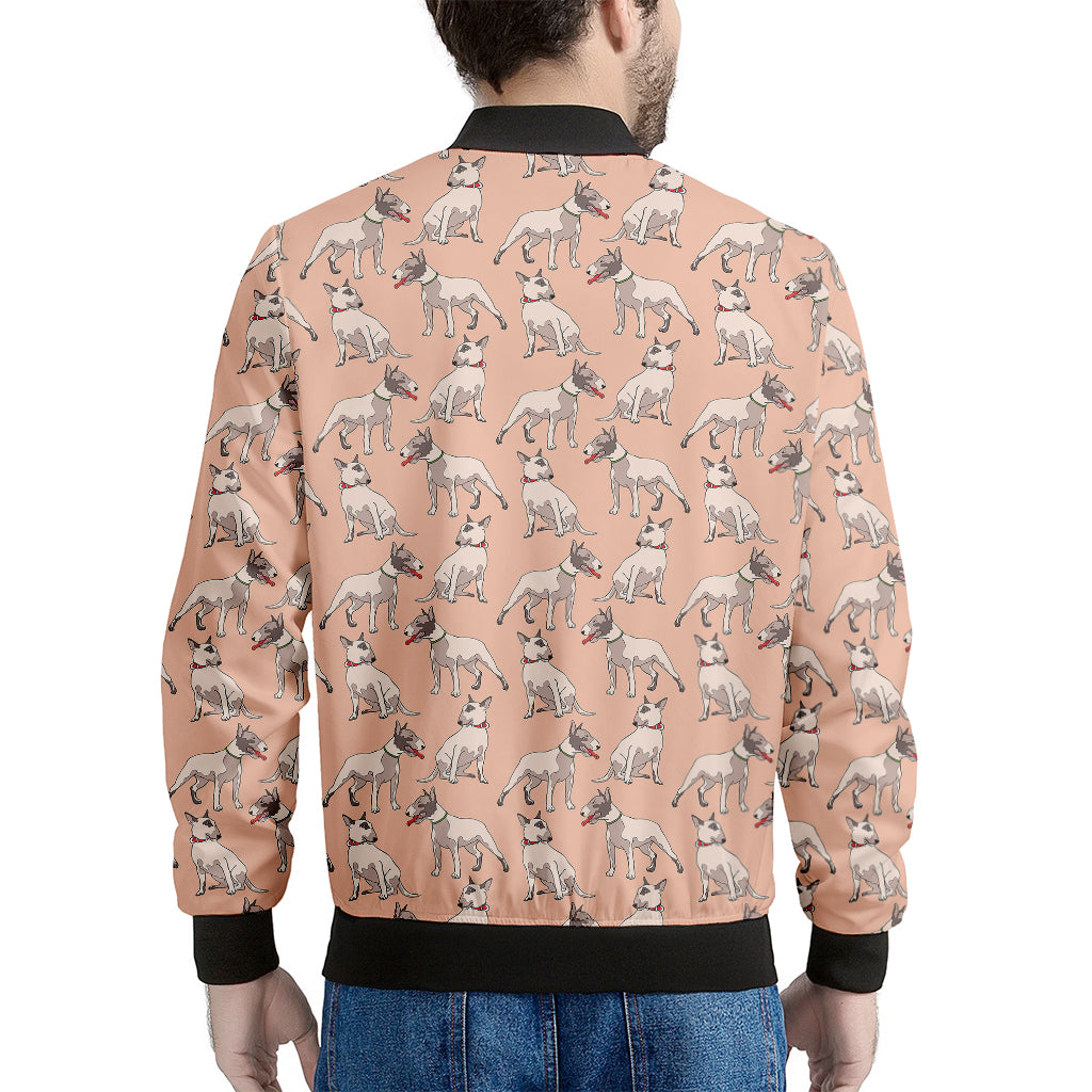 Orange Bull Terrier Pattern Print Men's Bomber Jacket