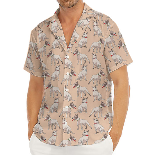 Orange Bull Terrier Pattern Print Men's Deep V-Neck Shirt