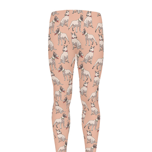 Orange Bull Terrier Pattern Print Men's leggings