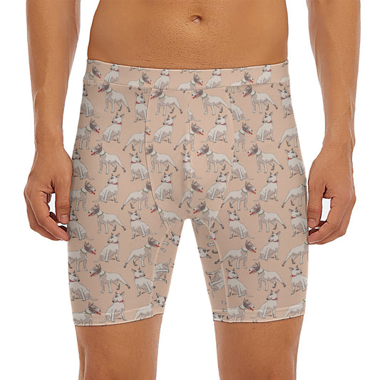 Orange Bull Terrier Pattern Print Men's Long Boxer Briefs
