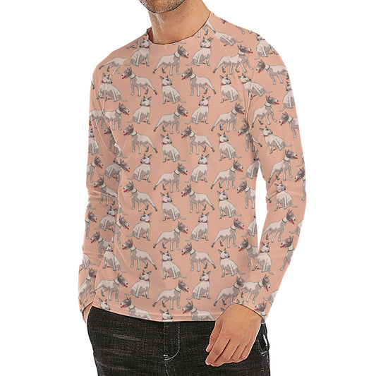 Orange Bull Terrier Pattern Print Men's Long Sleeve Rash Guard