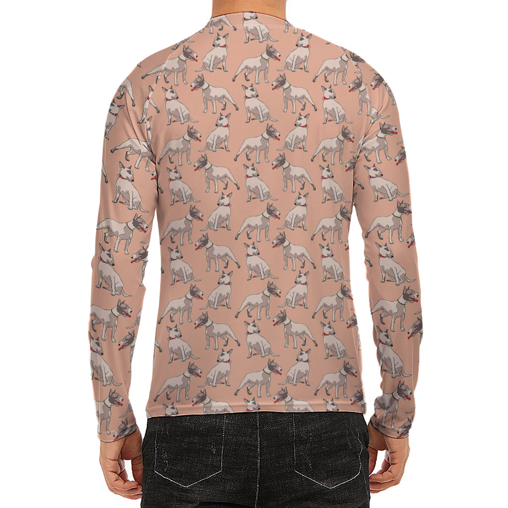 Orange Bull Terrier Pattern Print Men's Long Sleeve Rash Guard