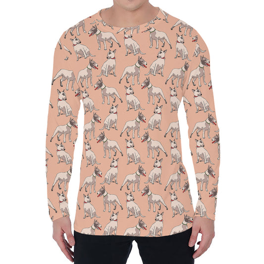 Orange Bull Terrier Pattern Print Men's Long Sleeve T-Shirt