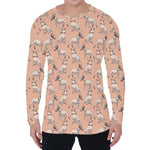 Orange Bull Terrier Pattern Print Men's Long Sleeve T-Shirt